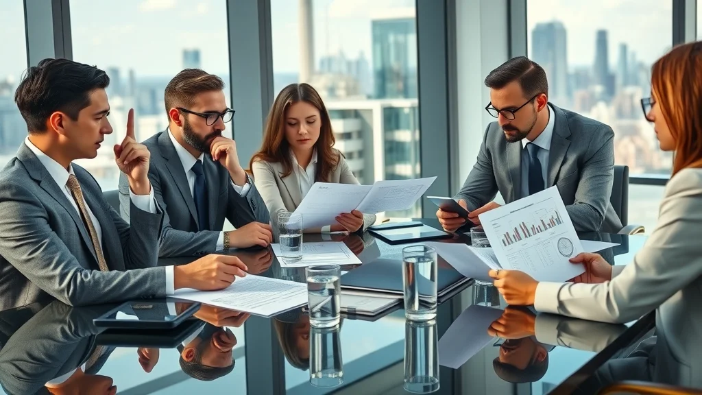 Henderson Family Law Firm attorneys and financial experts reviewing asset division at upscale Las Vegas office