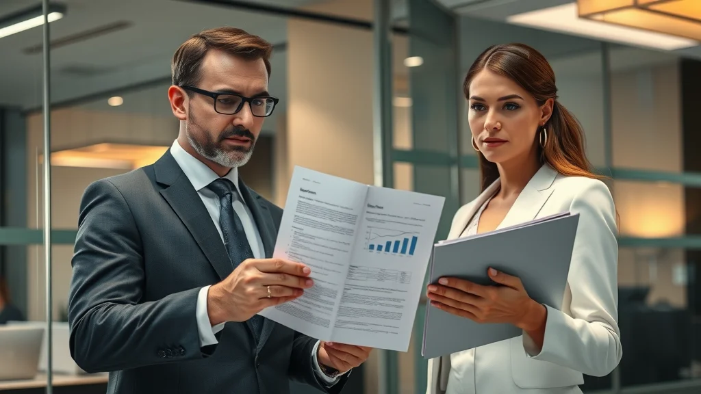 Prenuptial agreement asset protection with elite family law attorney Henderson Nevada, affluent couple and attorney with financial charts in sleek luxury office