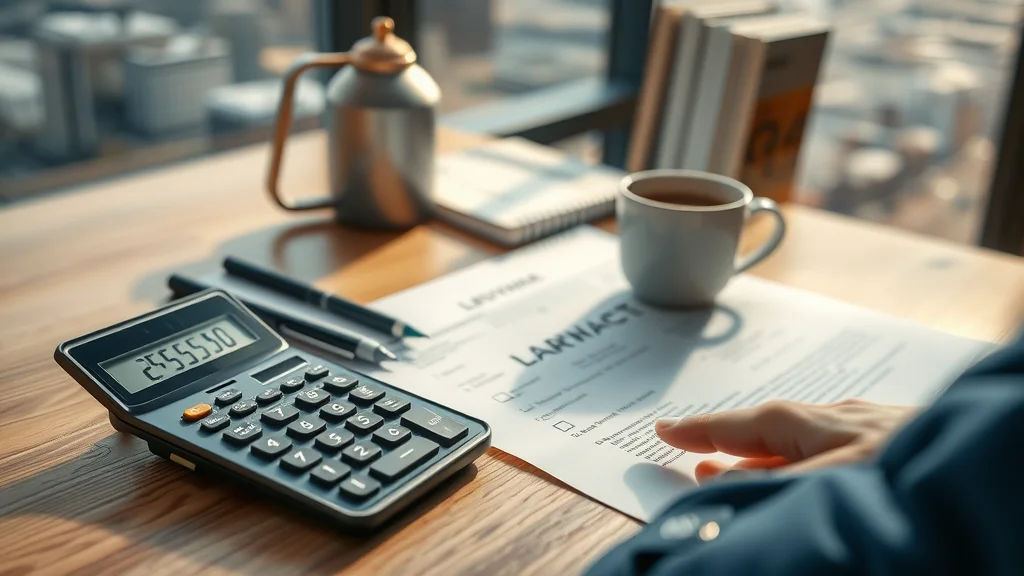 Nevada family law attorney workspace with calculator, legal contract, and financial documents