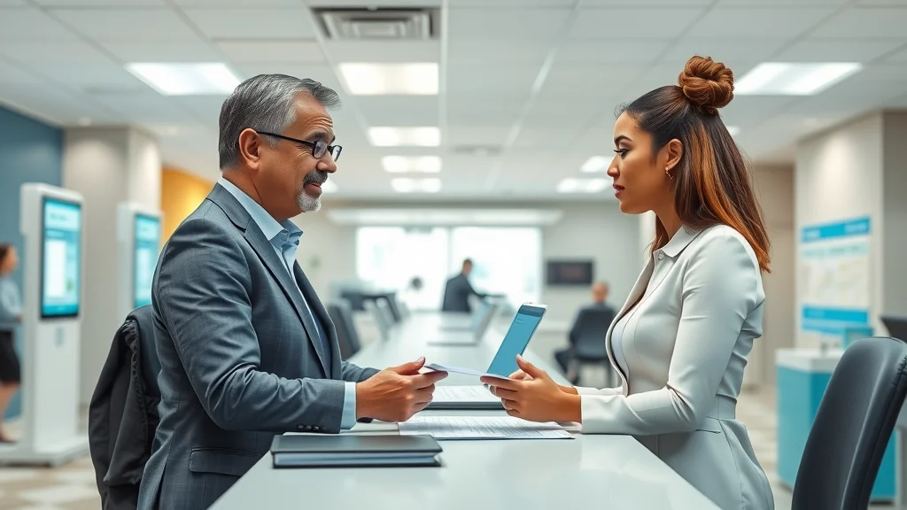Modern government office with helpful child support service agent assisting with child support enforcement