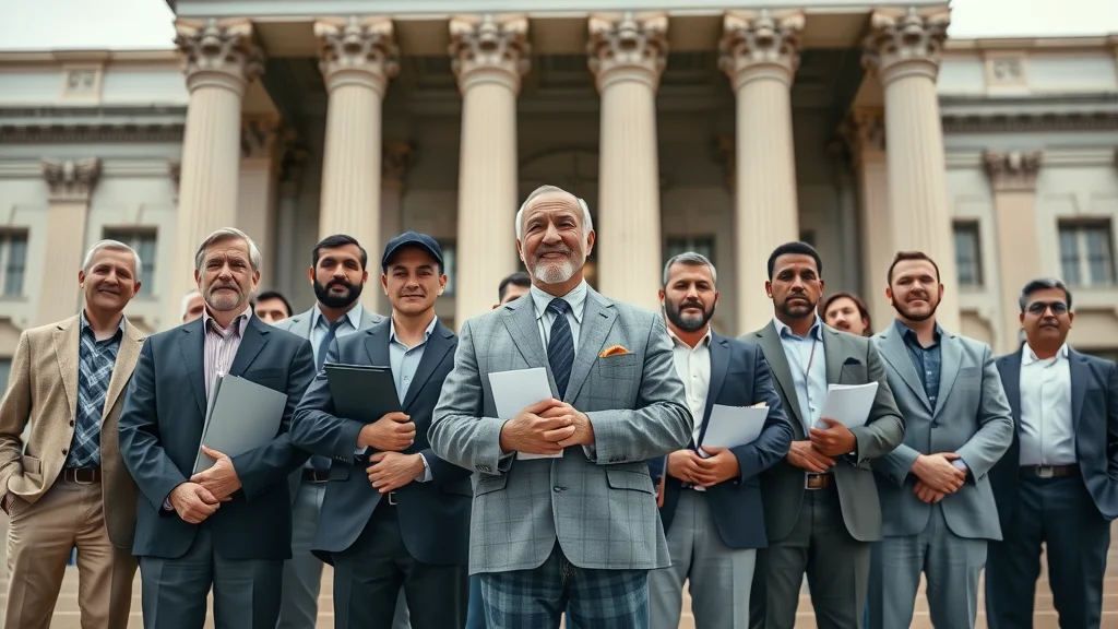 Diverse group of fathers advocating for custody and visitation rights outside courthouse