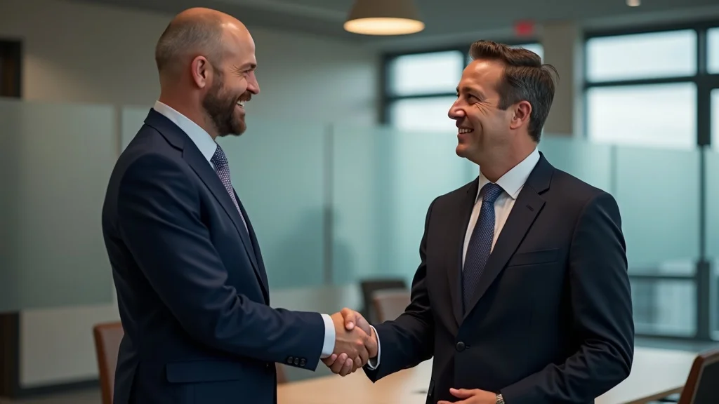Supportive family law attorney shaking hands with client for child custody representation