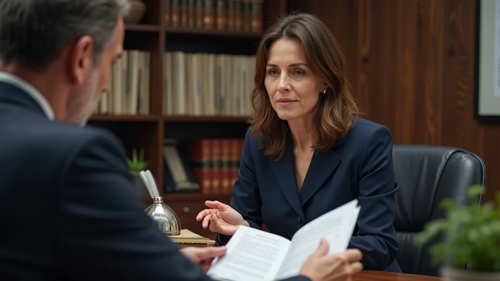 Female attorney explaining child custody laws to parent with legal documents