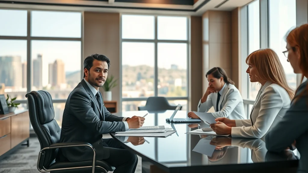 Elegant law office interior with a family law attorney in Henderson Nevada consulting high net worth clients