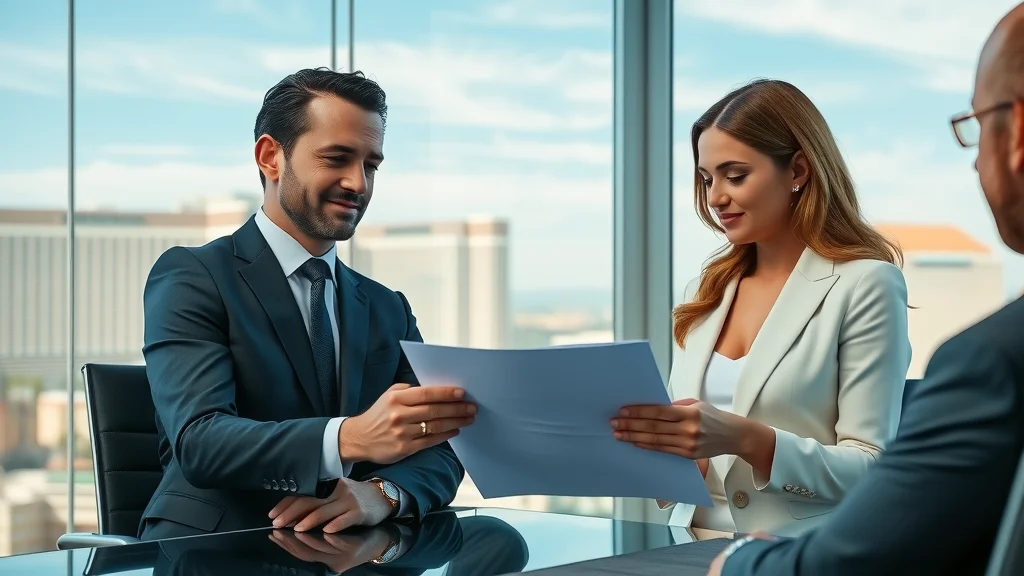 Sophisticated clients meeting with a family law attorney in a modern Las Vegas office