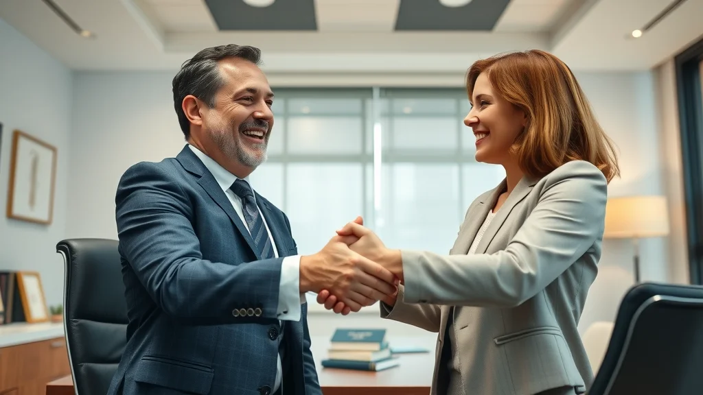 Successful family law attorney client shaking hands after a secure legal outcome in Henderson Nevada