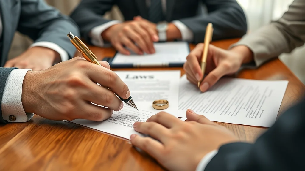 Close-up of prenuptial agreement signing by high net worth clients and attorney in Henderson Nevada