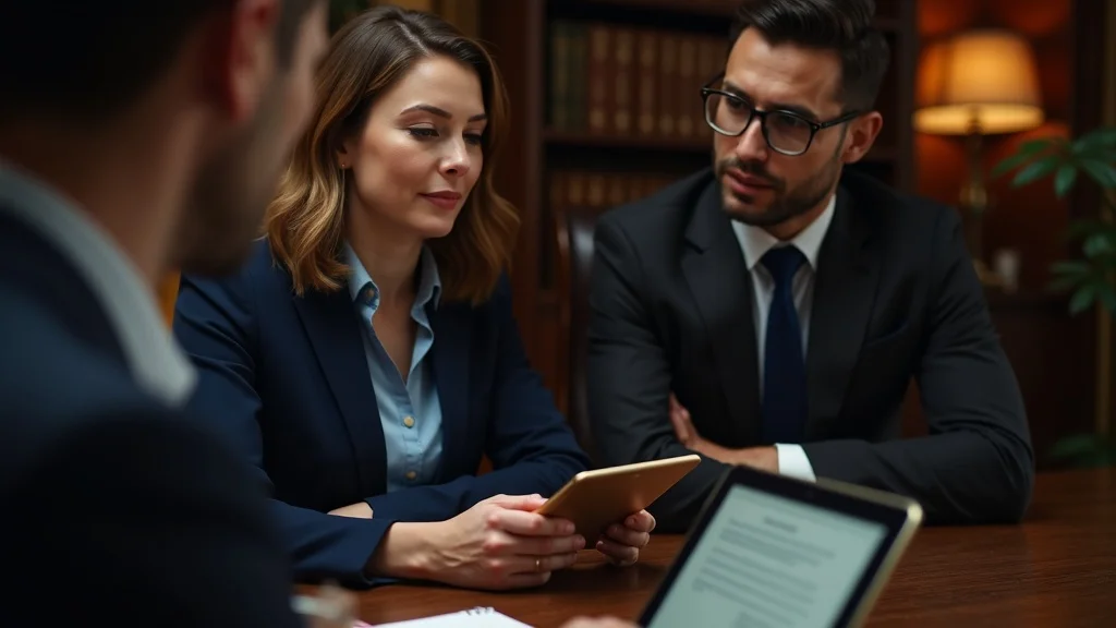 Attorney advising high net worth client on dividing retirement assets divorce in a Nevada executive office