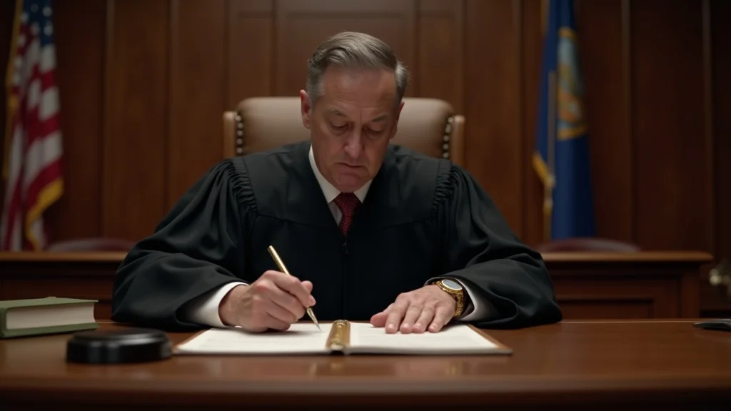 Professional judge at a courtroom bench signing child support enforcement orders, symbolizing authority and legal remedies.