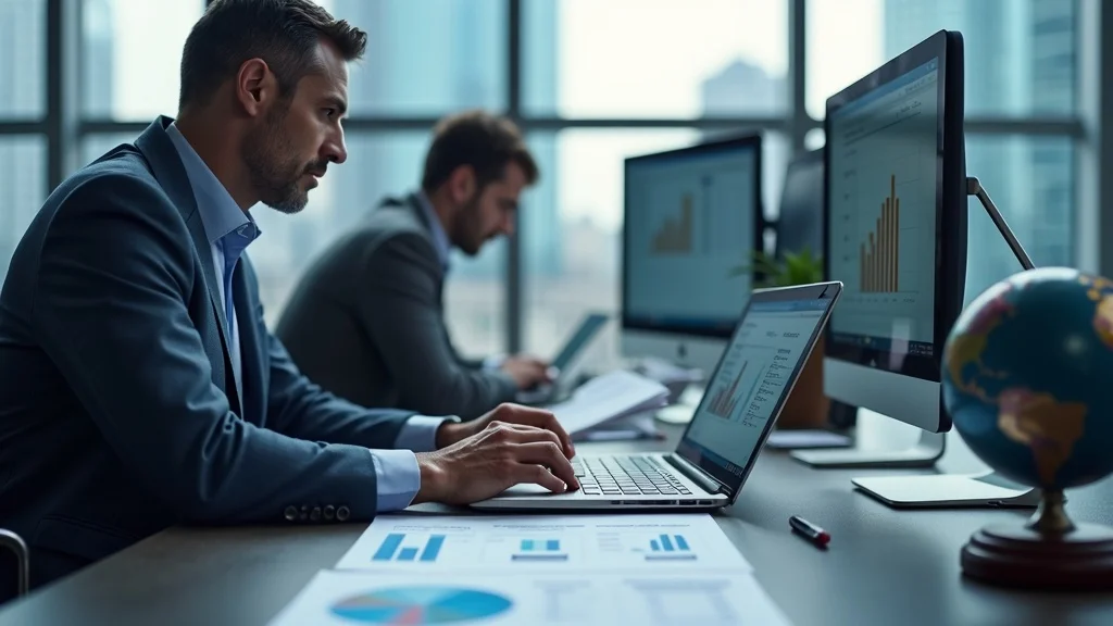 Financial expert using laptop and legal documents to analyze complex high net worth child support enforcement cases.