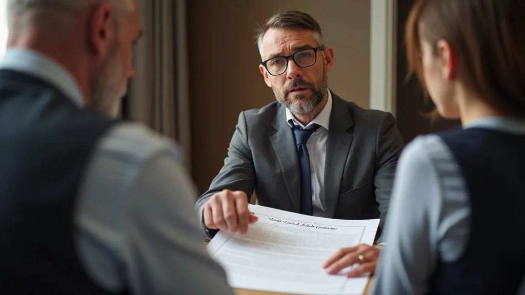 Family law attorney and client reviewing custody documents, concerned yet supportive expressions – biggest mistake in custody battle in family law case