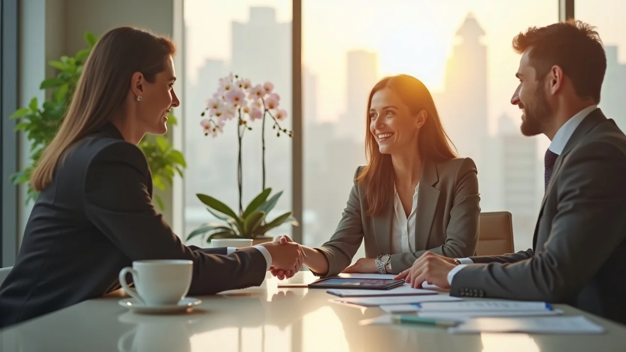 Confident professional woman collaborating with a legal advisor on next steps for divorce and menopause planning