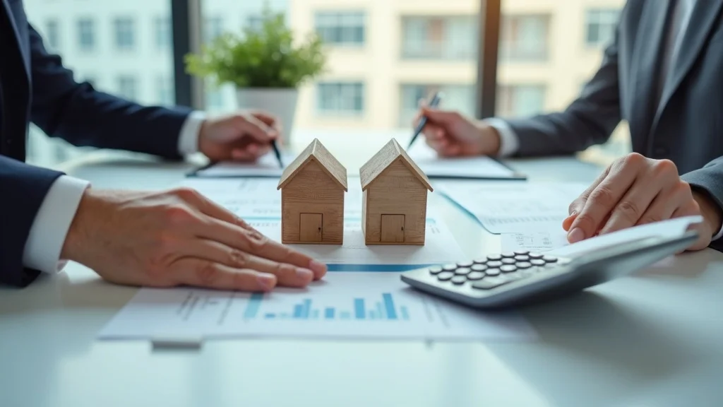 Clear division of assets in family law case: two halves of house and investment portfolio being separated, hands dividing assets between folders in a modern office