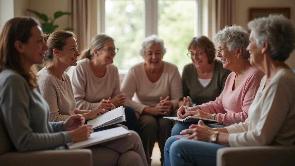 Support group for women finding relief from menopause and divorce, sharing stories and encouragement