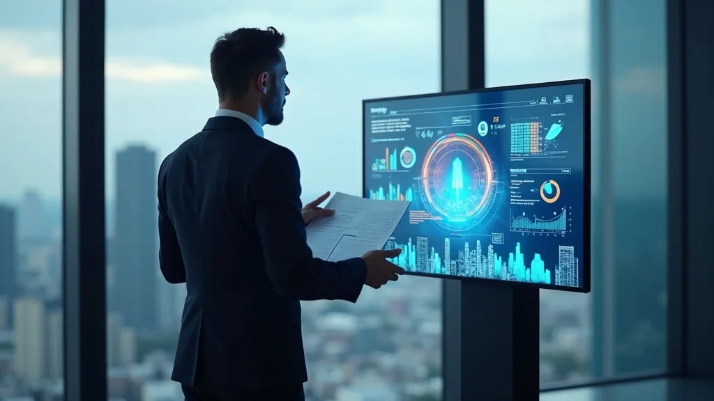 Assertive lawyer in high-rise office presenting business contracts and charts, discussing protection of business and investment assets in family law context