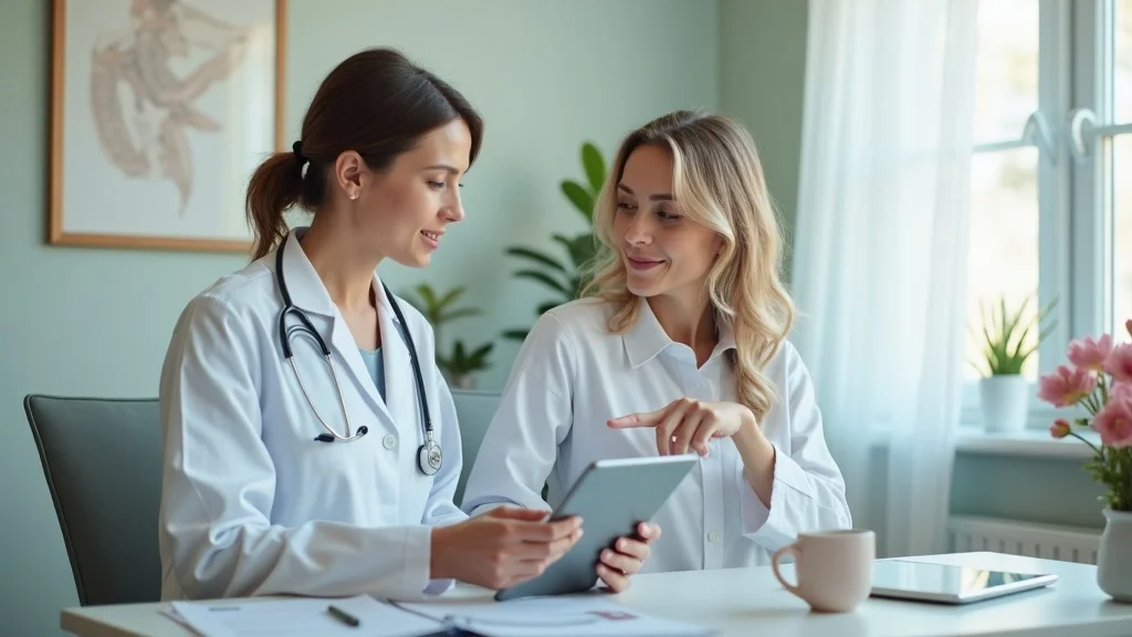 Supportive doctor advising a woman about solutions for vaginal dryness and menopause myths after divorce