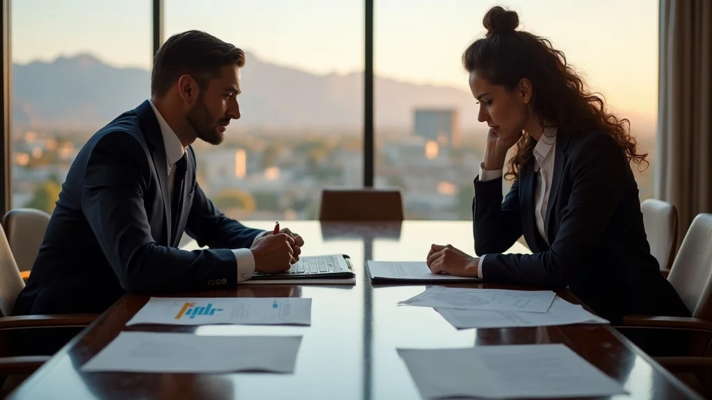 Elegant couple dividing financial assets with the help of a financial advisor during divorce planning