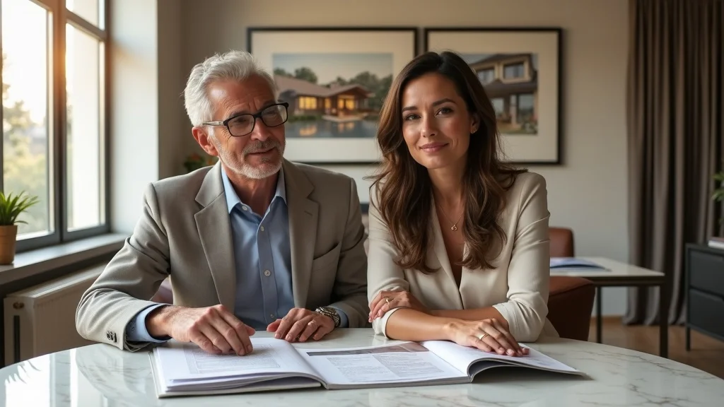 Couple reviewing real estate portfolios with expert in high net worth divorce. real estate, marital and separate property