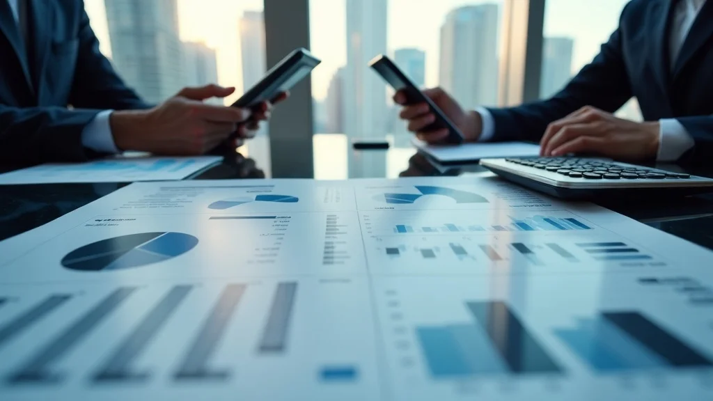 Modern high net worth asset breakdown for divorce case, showing detailed pie charts and financial documents across a glass desk with city view.