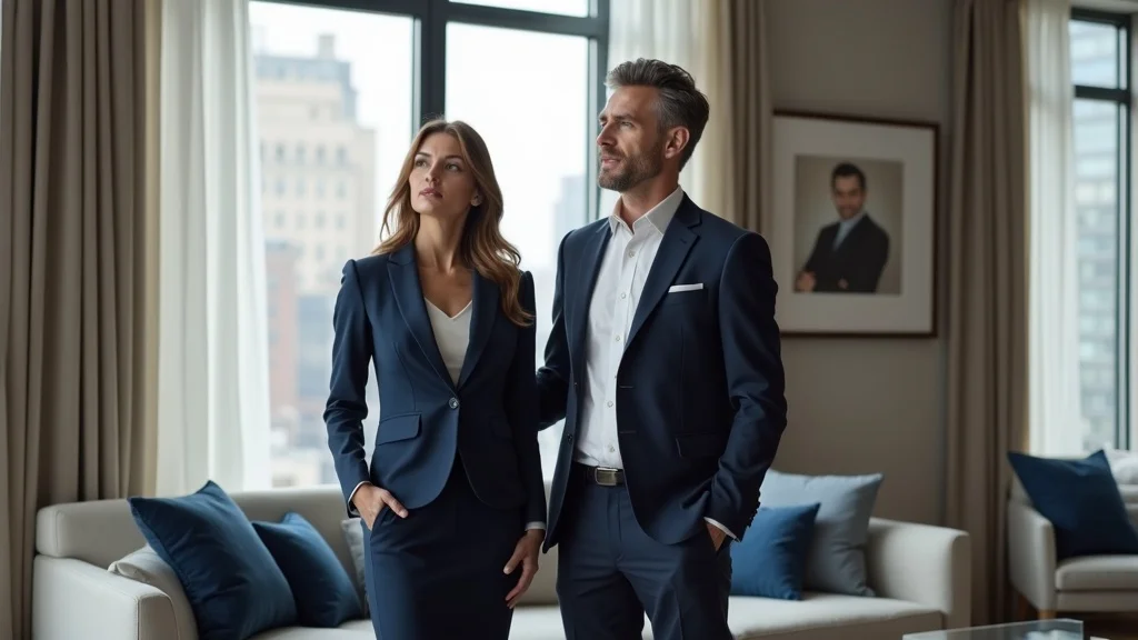Elegant professional couple discussing divorce asset division in a modern luxury living room with city views. common challenges in high net worth divorce