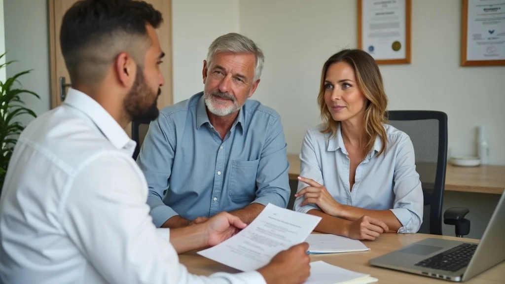 Mature couple with advisor discussing retirement accounts in divorce