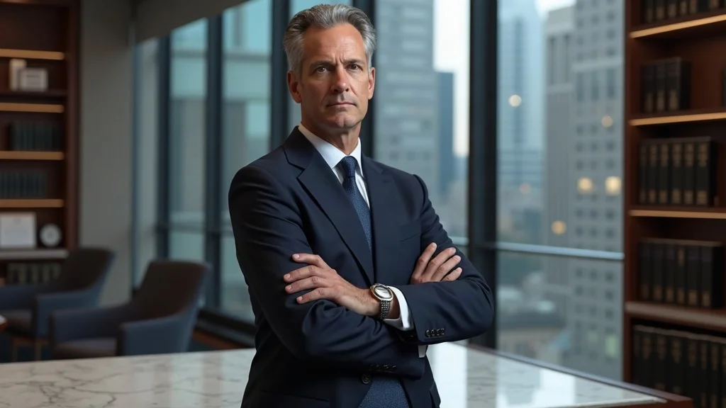 Confident gray divorce attorney in upscale modern office Las Vegas