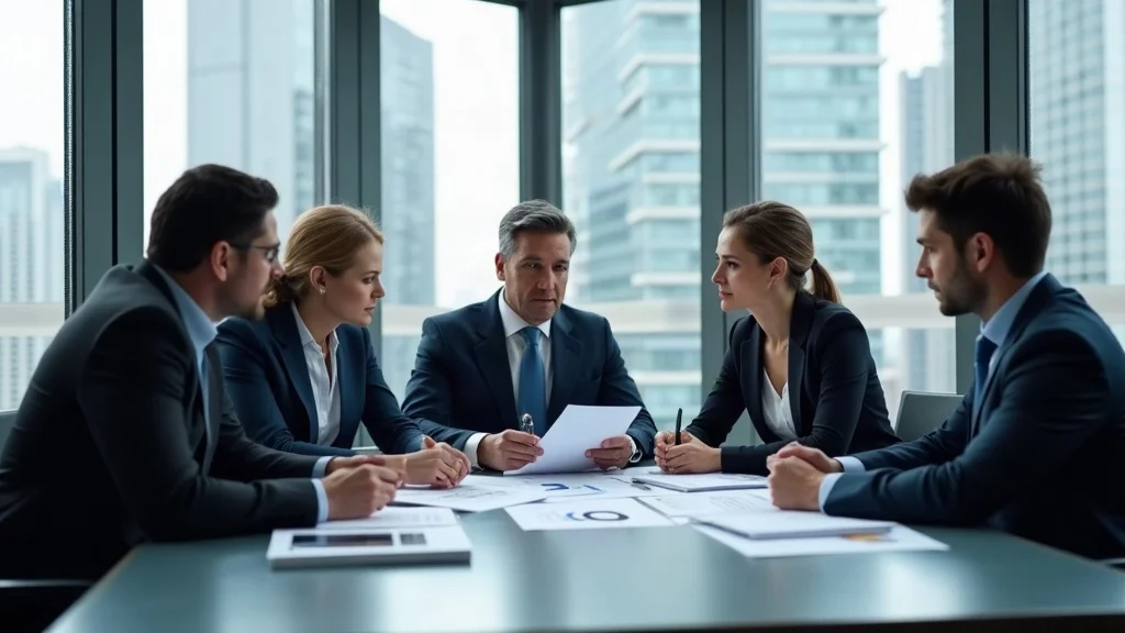 Professional financial advisor reviewing investment portfolios and stock options with a high net worth client in a sleek office - investment portfolios and stock options in a high net worth divorce