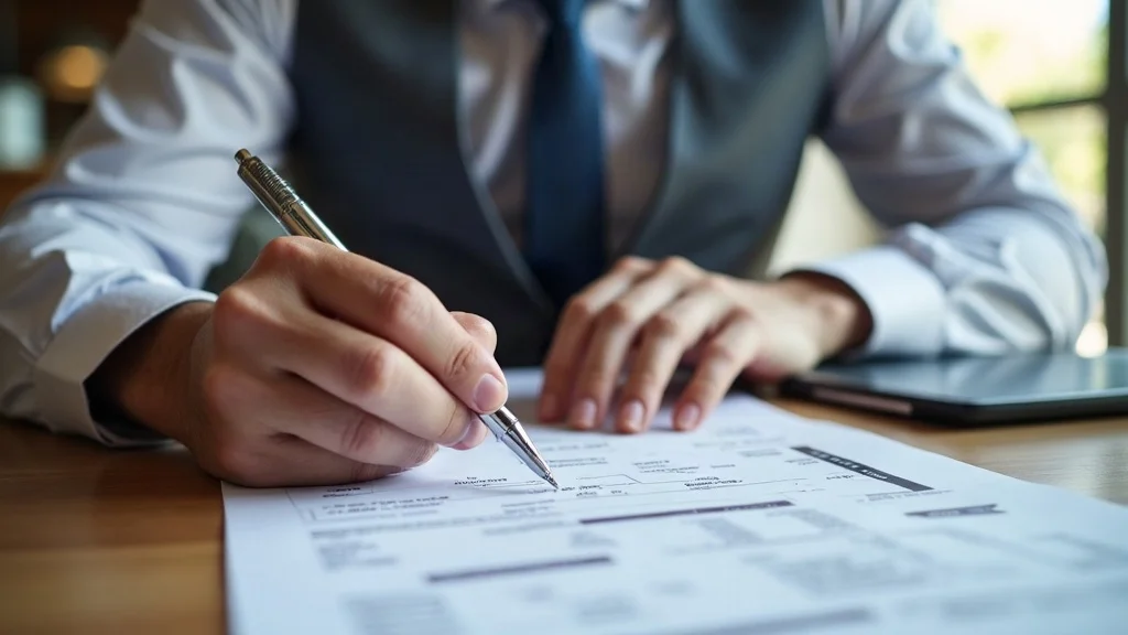 Confident individual organizing financial records and bank statements for Las Vegas complex divorce case