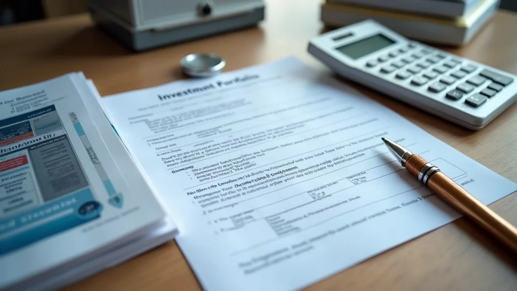 Organized flat lay of investment portfolio documents and secure lockbox - safeguarding investment portfolios in a high net worth divorce