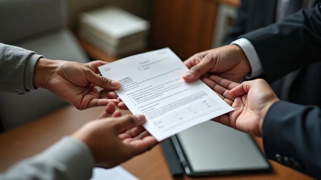 Diverse hands exchanging stock option documents in a law office - stock options in a high net worth divorce