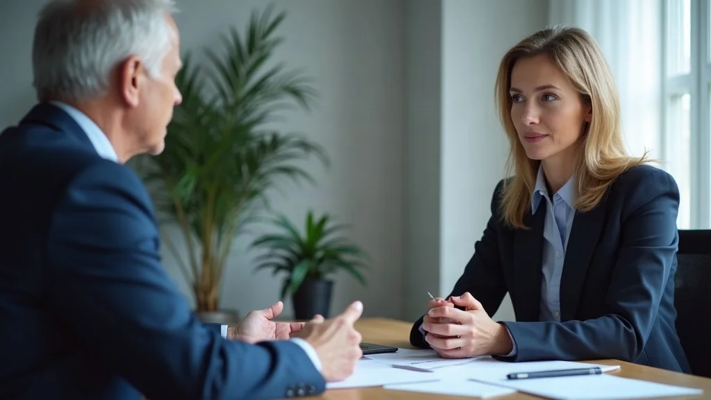Professional gray divorce attorney consulting with senior clients in a modern law office—gray divorce attorney, family law, legal consultation